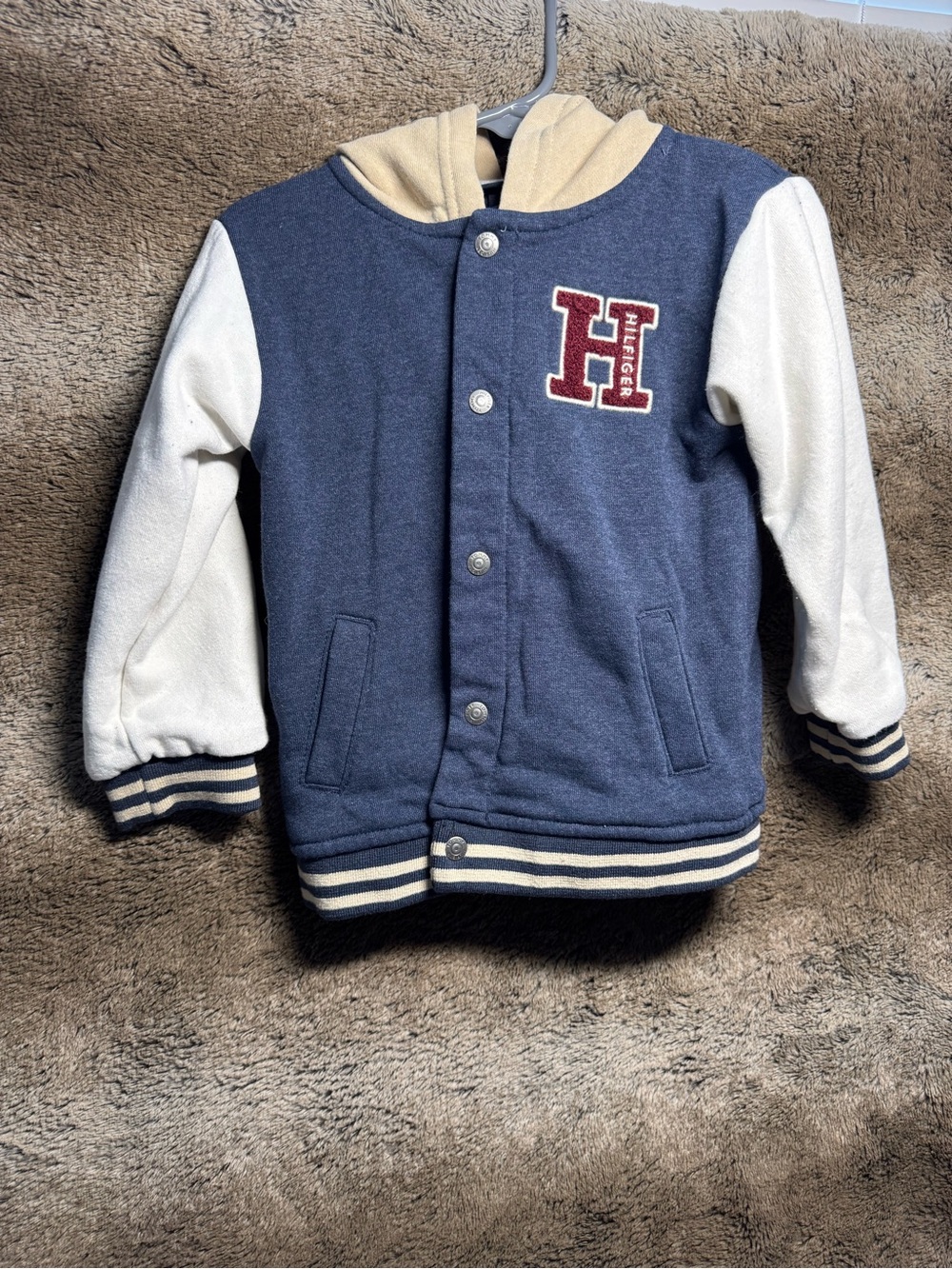 Tommy Hilfiger Navy & Cream Hooded Varsity Jacket for Kids